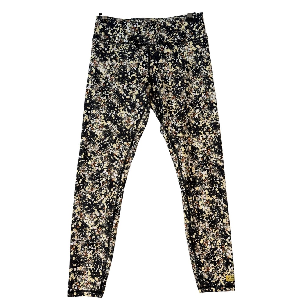 Betsey Johnson Performance Womens Black Gold Abstract Dot Print Legging •M• Yoga